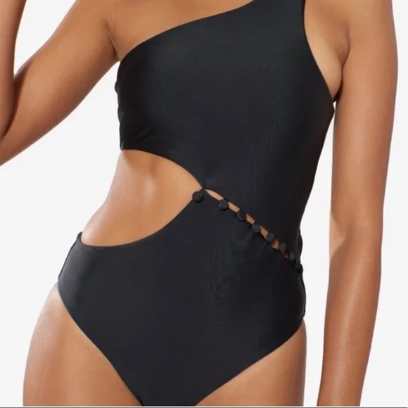Red Carter Black One Piece Swimsuit one shoulder asymmetrical size L - Picture 1 of 6